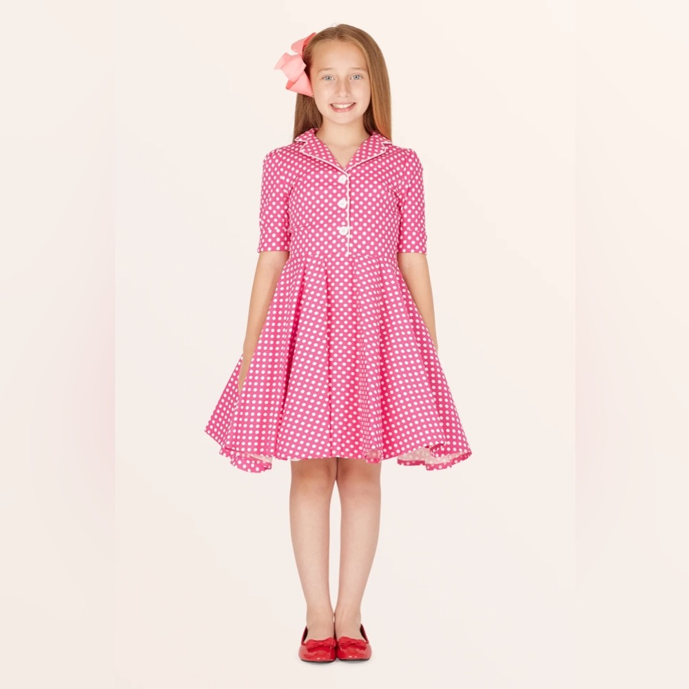 NWT BlackButterfly Sabrina Polka Dot Dress in Pink Size 11-12